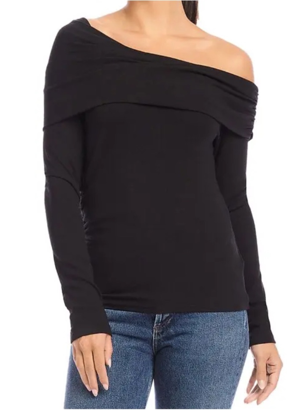 Off-Shoulder Long Sleeve Top - Black
